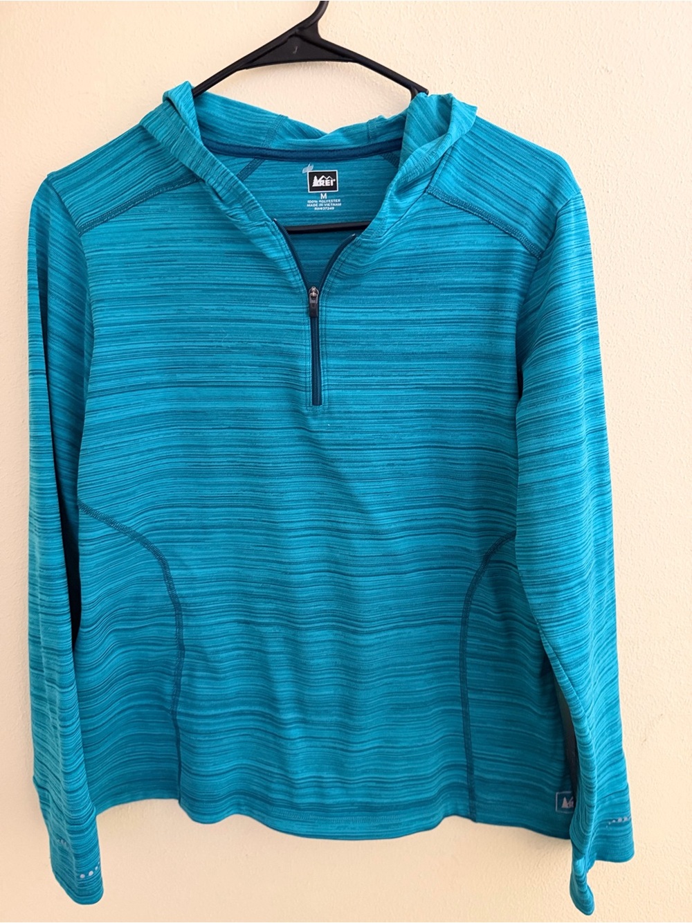 REI Women's Teal Quarter-Zip Hooded Long Sleeve Pullover